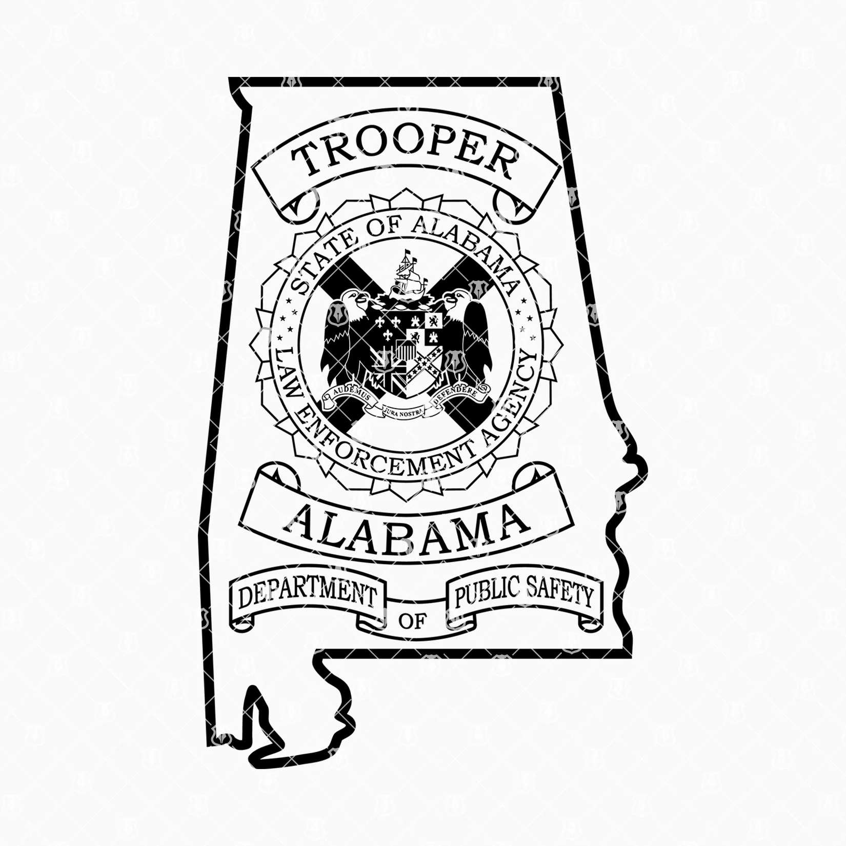 Alabama State Flag Custom License Plate – Trooper Emblem Style – Gray & Blue – Aluminum Vanity Plate