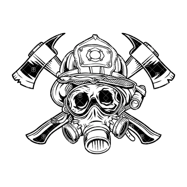 Fire Fighter Skull Wearing Helmet Crossed Axes Graphic - Image 2