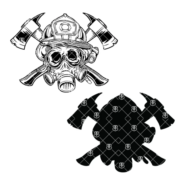 Fire Fighter Skull Wearing Helmet Crossed Axes Graphic - Image 3