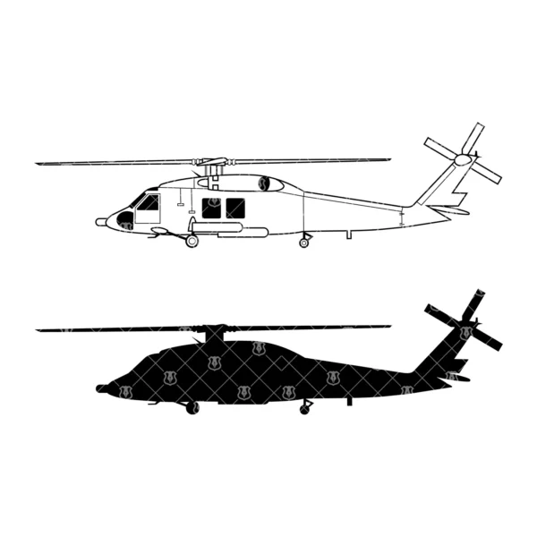 Sikorsky MH-60 Jayhawk Helicopter Side Profile Outline - Image 3