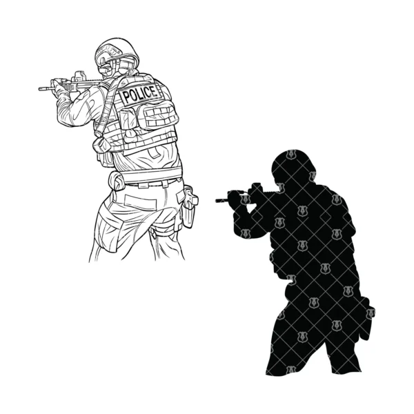 Tactical Police Officer Firing Stance Outline - Image 3