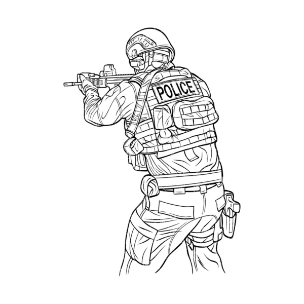 Tactical Police Officer Firing Stance Outline - Image 2