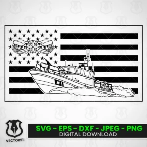 USCG Coast Guard Coxswain Pin 45' Response Boat Medium RBM American Flag SVG vector files Vector911