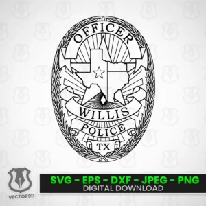 Willis Texas Police Officer Badge Badge SVG vector file Vector911