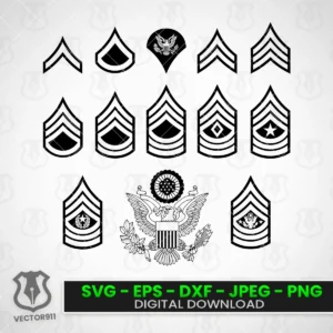 US Army Enlisted Rank Insignia SVG Bundle Vector911