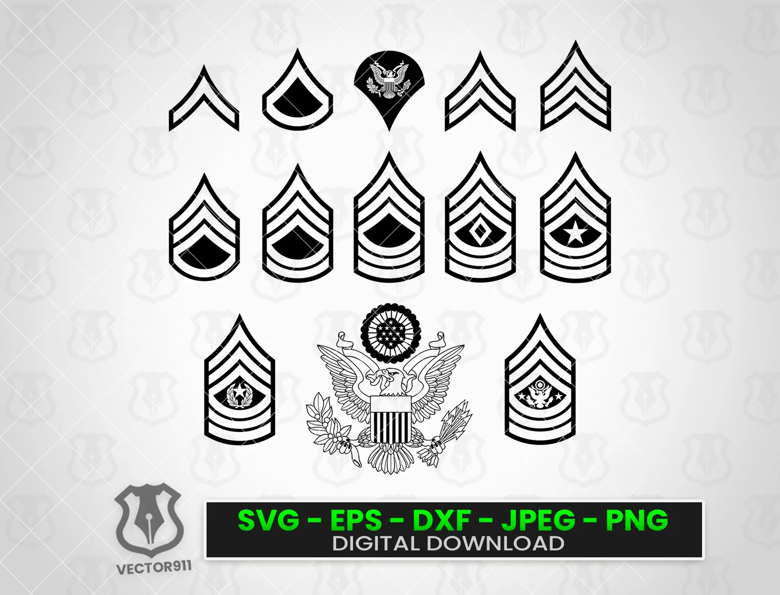 US Army Enlisted Rank Insignia SVG Bundle Vector911