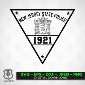 Detailed vector illustration of a New Jersey State Police (NJSP) Triangle Shield badge for laser engraving, CNC carving, vinyl cutting, printing, and law enforcement recognition projects.