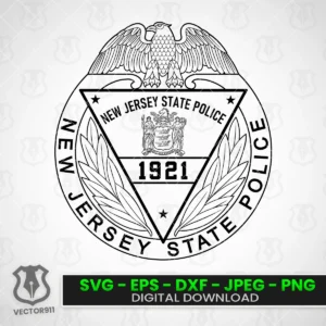 Detailed vector illustration of a New Jersey State Police (NJSP) badge for laser engraving, CNC carving, vinyl cutting, printing, and law enforcement recognition projects.