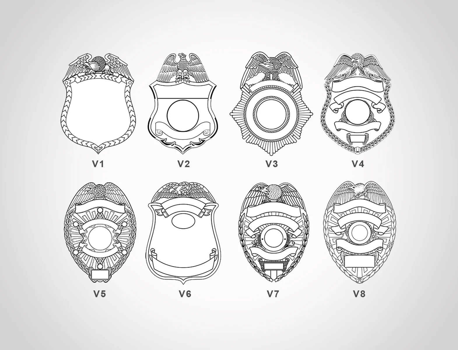Blank Eagle Topped Police Badge SVG Pack — 21 Styles, DXF Laser & CNC - Image 2