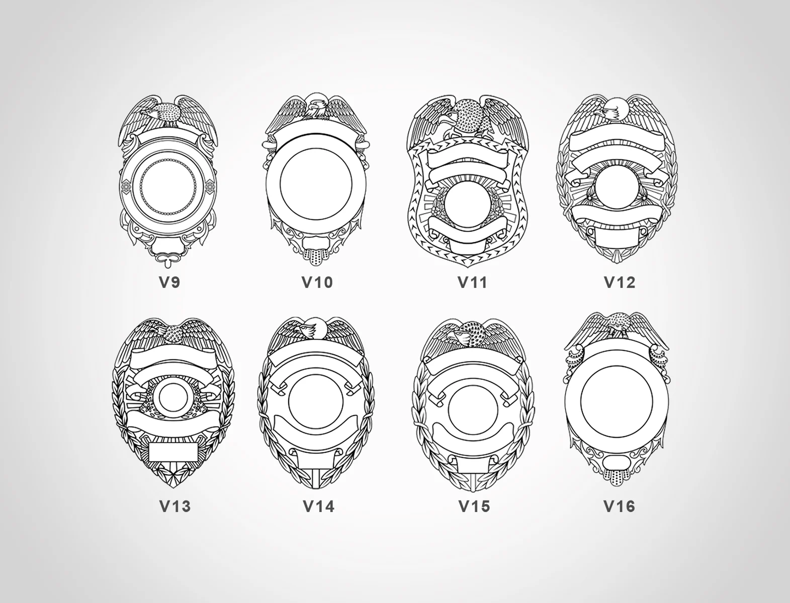 Blank Eagle Topped Police Badge SVG Pack — 21 Styles, DXF Laser & CNC - Image 3